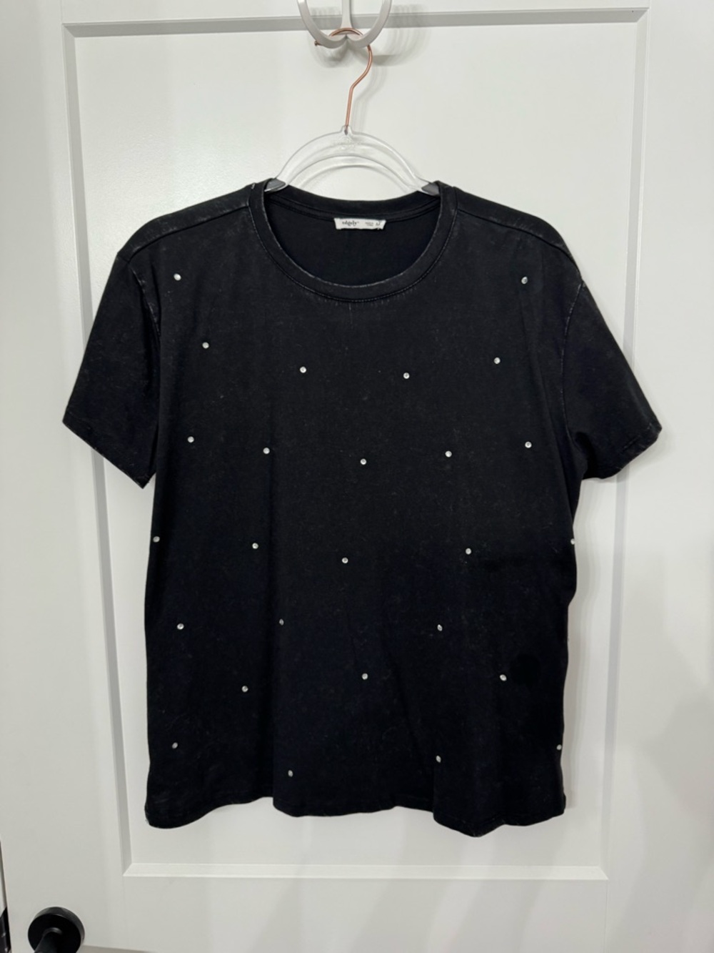 edgely ladies Black Crewneck Tee with Subtle Embellishment